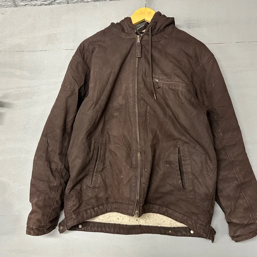 Walls Mens Vintage Sherpa Lined‎ Canvas Work Jacket Brown Hooded Coat Large